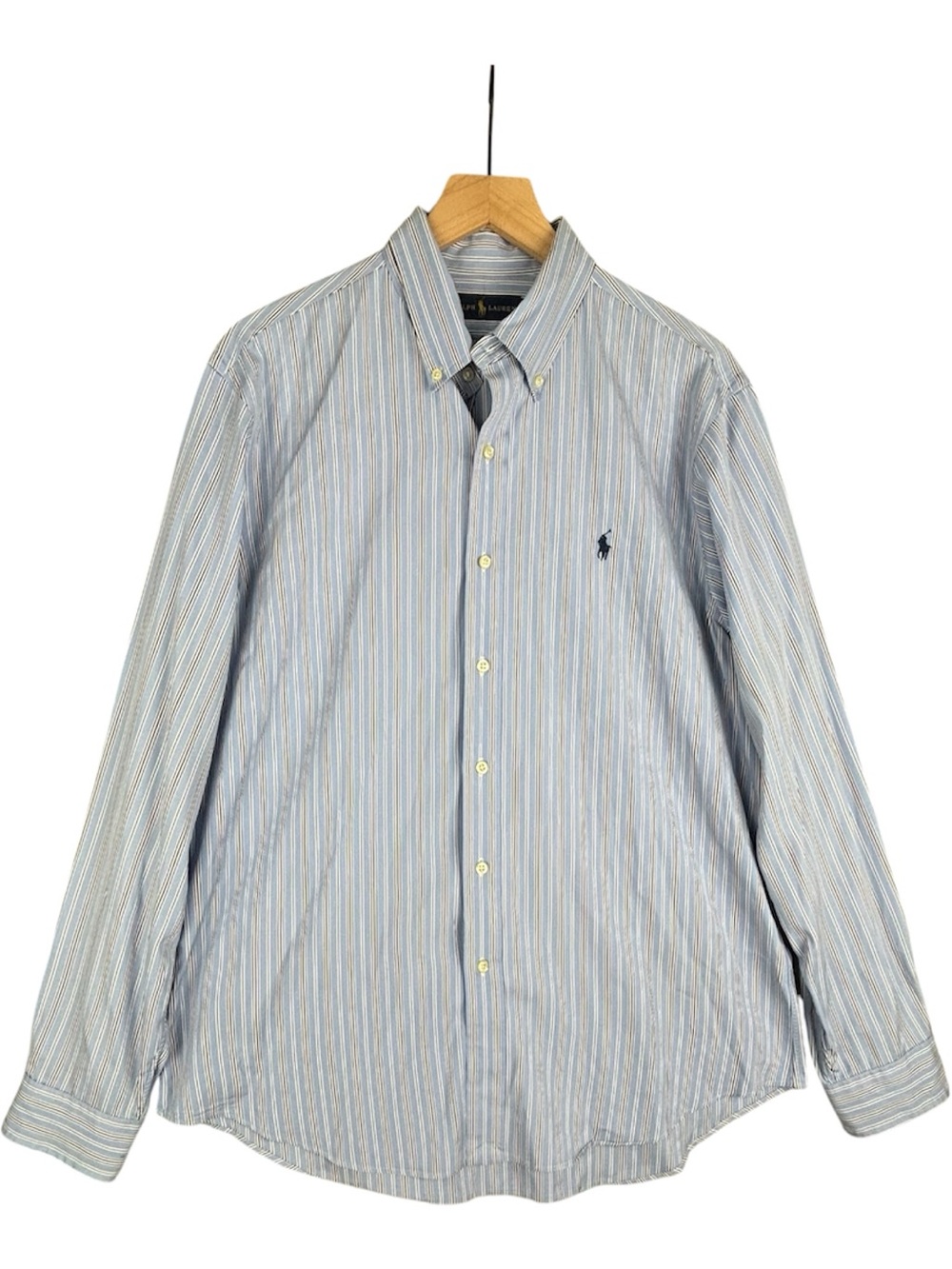 Ralph Lauren Shirt Men Large Blue Striped Long Sleeve Button Down Classic